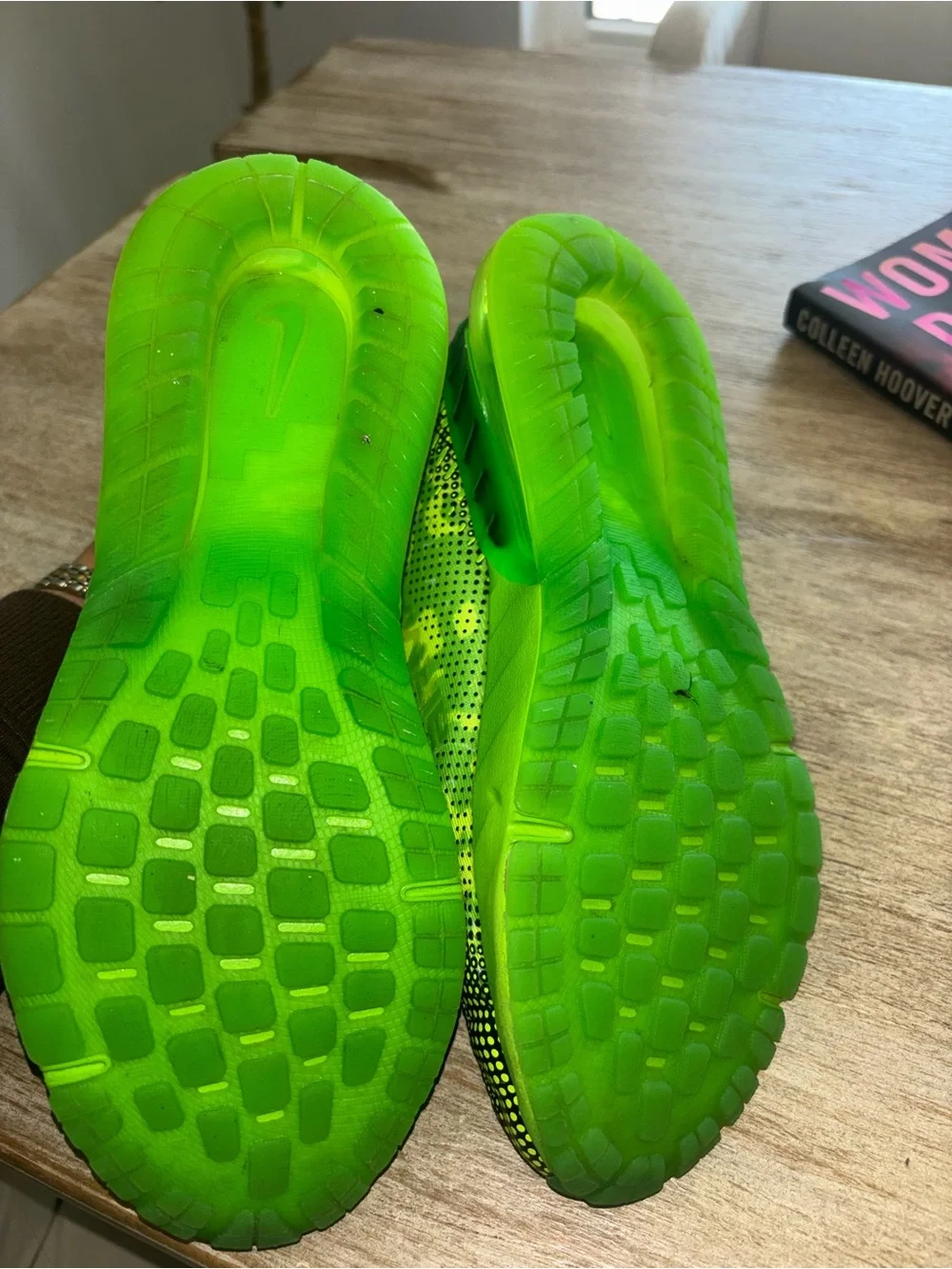 Nike Kids Lime Green Air-Cushion Athletic Sneakers with Black Swoosh